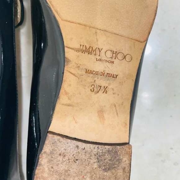 JIMMY CHOO {37.5} Loafers Black Patent Leather Fabric Pointed Toe - Picture 9 of 10